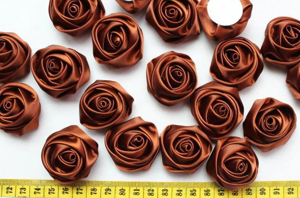 

100pcs handmade rolled rosettes Satin fabric Rose Flower 4cm brown or you pick colors