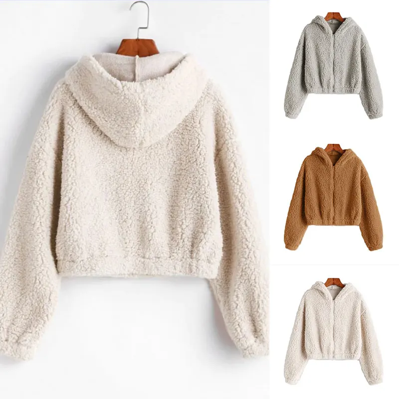 Zip Up Coat Women Hooded Long Sleeve Fluffy Sexy Jacket Teddy Bear Fur Soild Color Coat Crop Fleece Winter Warm Fashion Hoodies
Zip Up Coat Women Hooded Long Sleeve Fluffy Sexy Jacket Teddy Bear Fur Soild Color Coat Crop Fleece Winter Warm Fashion Hoodies