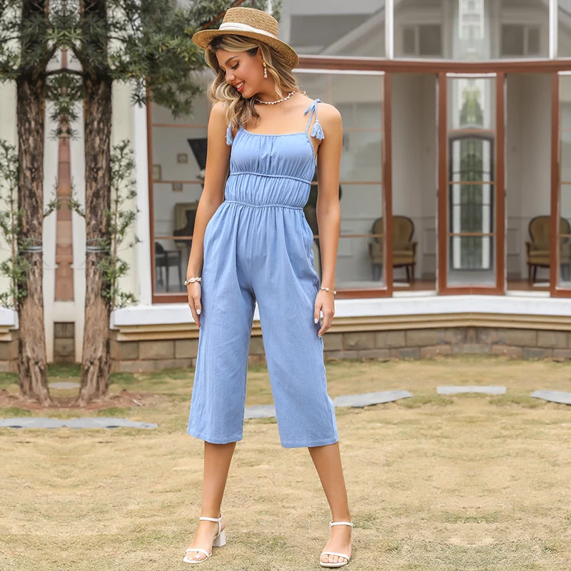 Solid Color Tassel Strap Pleated Rompers Summer Women Casual High Waist Pocket Straight Ladies Streetwear Sling Jumpsuits
Solid Color Tassel Strap Pleated Rompers Summer Women Casual High Waist Pocket Straight Ladies Streetwear Sling Jumpsuits