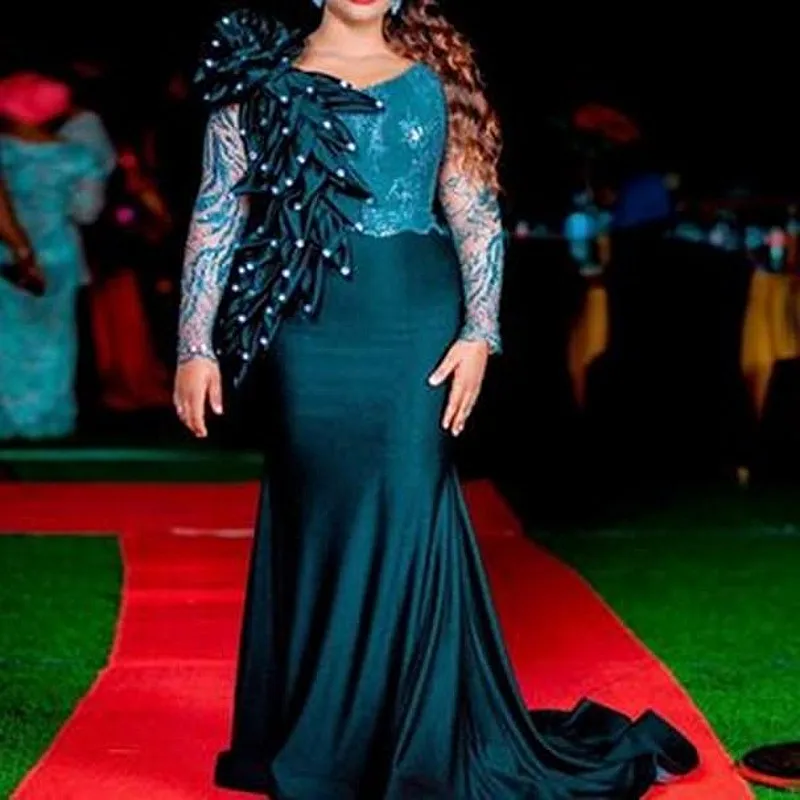 African Mermaid Evening Dresses With handmade Flowers Tiered Beadsa Prom Dress Long Lace Long Sleeves Aso Ebi robe longue
African Mermaid Evening Dresses With handmade Flowers Tiered Beadsa Prom Dress Long Lace Long Sleeves Aso Ebi robe longue