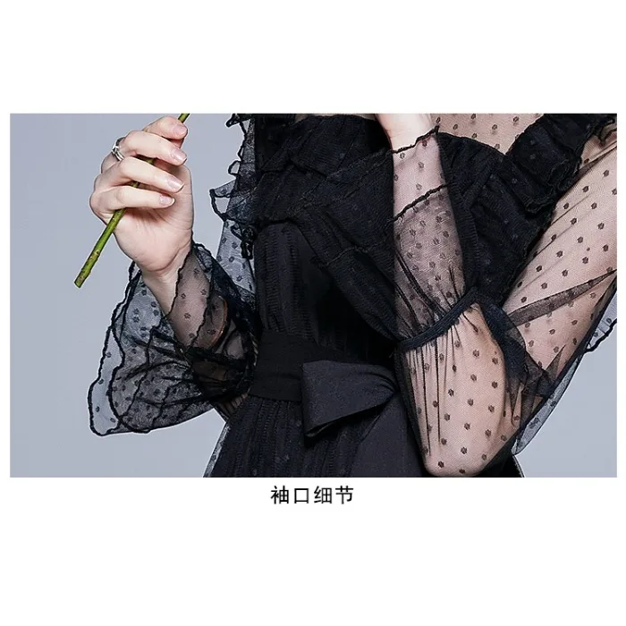 High-End Sexy Black Dress Women 2021 Spring New Mesh Stand Collar Flared Sleeves Cake Dress High Waist Slimming Elegant Dress
High-End Sexy Black Dress Women 2021 Spring New Mesh Stand Collar Flared Sleeves Cake Dress High Waist Slimming Elegant Dress