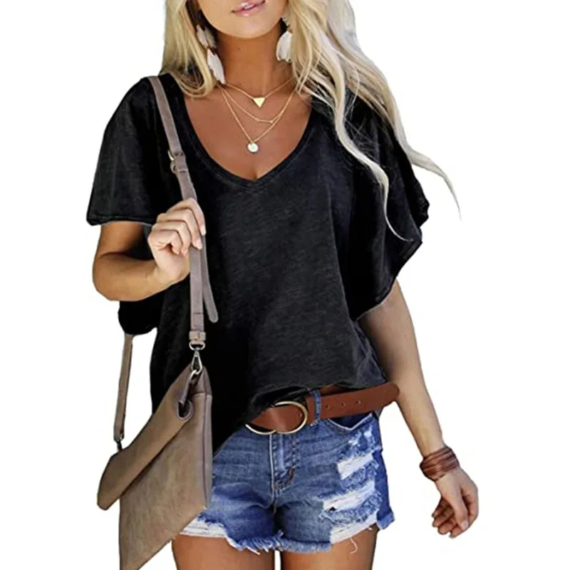2021 New Summer Women's Tops V-Neck Cotton T Shirts Solidcolor Short Sleeve Tees Casual Loose Size Femmel T-Shirt
2021 New Summer Women's Tops V-Neck Cotton T Shirts Solidcolor Short Sleeve Tees Casual Loose Size Femmel T-Shirt