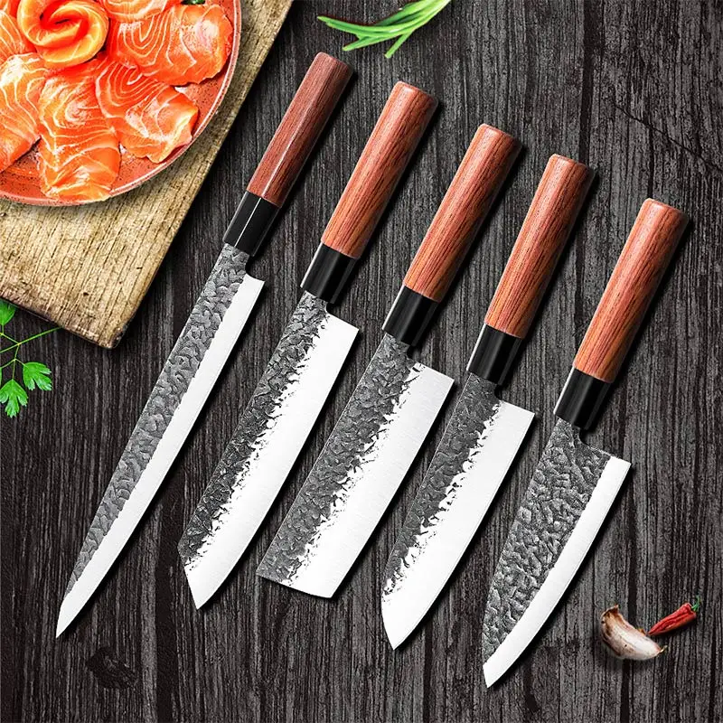 Chef knives forged Professional Japanese Kitchen knives Forged High Carban stainless steel Meat Cleaver Paring Fishing knife 
Chef knives forged Professional Japanese Kitchen knives Forged High Carban stainless steel Meat Cleaver Paring Fishing knife