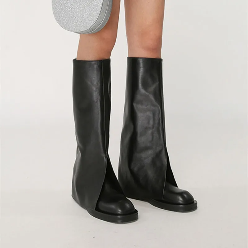 Женские сапоги до колена, черные сапоги из мягкой кожи, с круглым носком, на платформе 
Женские сапоги до колена, черные сапоги из мягкой кожи, с круглым носком, на платформе