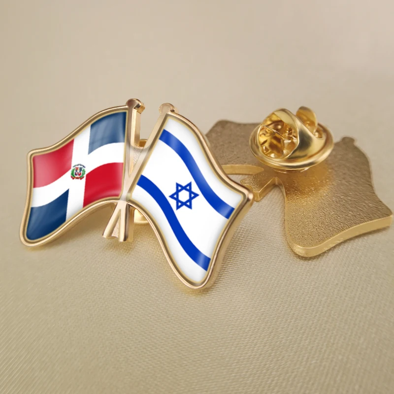 

Dominican Republic and Israel Crossed Double Friendship Flags Lapel Pins Brooch Badges