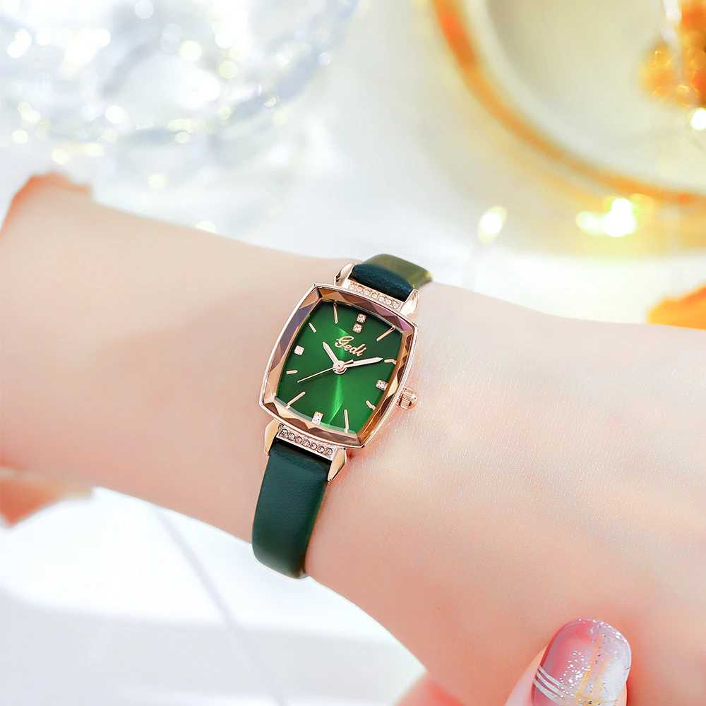 GEDI Small Women's Quartz Bracelet Watch Luxury Brand Rose Gold Red Rectangle Analog Ladies Wrist For Women Zegarek Damski | Наручные