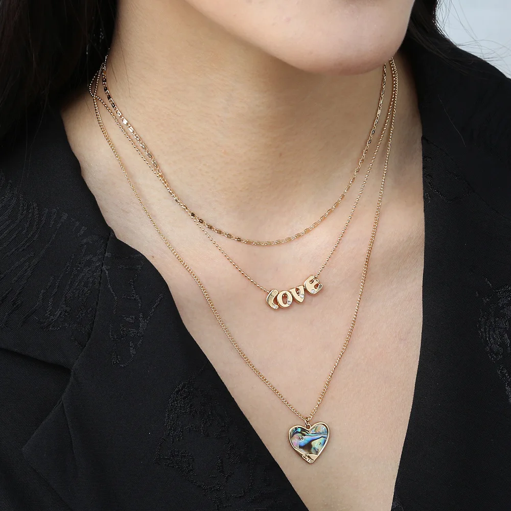 Fashion Jewelry on the neck letter love natural abalone shell love pendant necklaces for women multilayer metal chain necklace
Fashion Jewelry on the neck letter love natural abalone shell love pendant necklaces for women multilayer metal chain necklace
