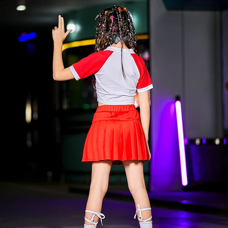 New Jazz Cheerleading Dance Costume For Girls Short Sleeve Tops Red Skirt Summer Rave Outfit Kids Jazz Dance Clothes 120-170
New Jazz Cheerleading Dance Costume For Girls Short Sleeve Tops Red Skirt Summer Rave Outfit Kids Jazz Dance Clothes 120-170