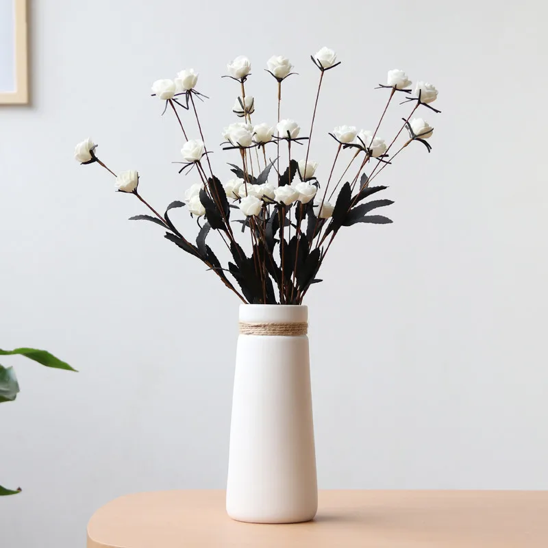 

Modern Flowers Vase White Ceramic Office desktop Vase with Hemp Rope for Dried Flower Centerpiece Crafts Home Table Decoration