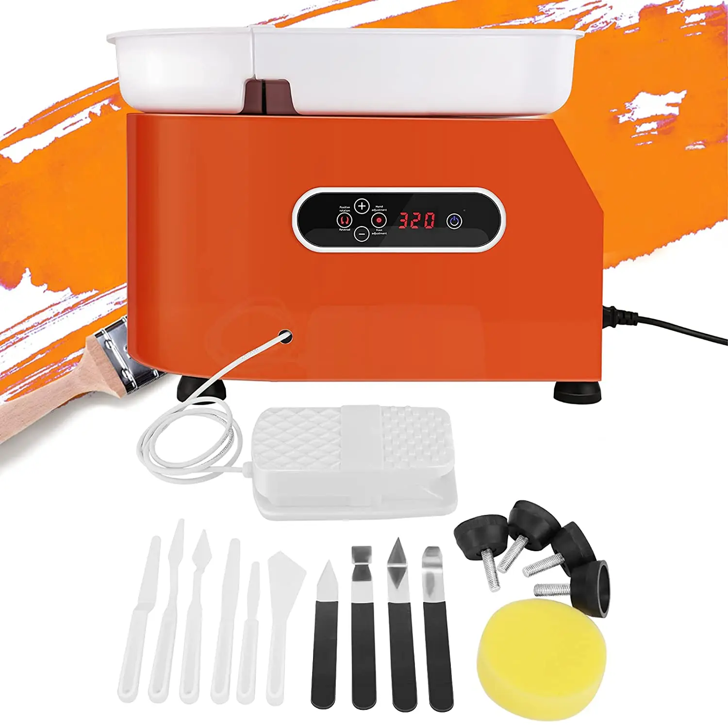 Orange Electric Ceramic Wheel Machine 350W 25 Cm LCD Touch Ceramic DIY Clay Tool With 11 PCS Clay Set Removable ABS Water Basin
Orange Electric Ceramic Wheel Machine 350W 25 Cm LCD Touch Ceramic DIY Clay Tool With 11 PCS Clay Set Removable ABS Water Basin