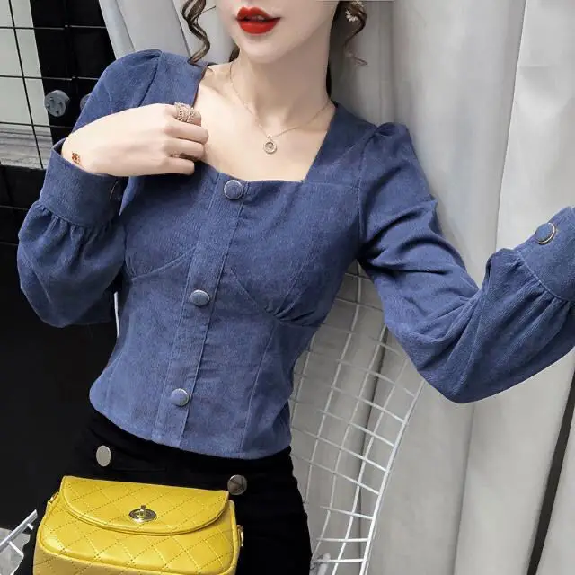 Corduroy shirt women's 2021 new long sleeve square neck short slim foam sleeve shirt
Corduroy shirt women's 2021 new long sleeve square neck short slim foam sleeve shirt