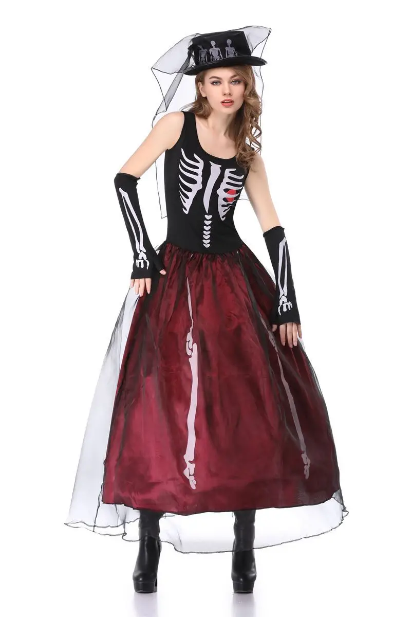 

Костюм невесты, ведьмы, королевы, скелета вампира, призрака, костюм для косплея на Хэллоуин, длинная юбка, одежда для выступления