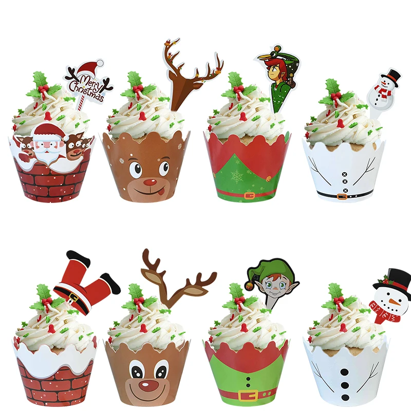 24Pcs Christmas Cake Paper Cup And Topper Set Merry Christmas Snowman Santa Claus Cake Decoration Baking Paper Wrapper Supplies
24Pcs Christmas Cake Paper Cup And Topper Set Merry Christmas Snowman Santa Claus Cake Decoration Baking Paper Wrapper Supplies