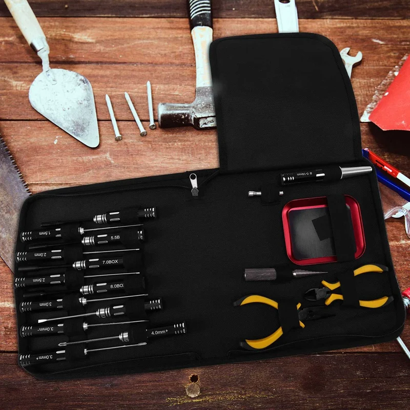 18 in 1 RC Tools Kits Box Set Screwdriver Pliers Hex Sleeve Socket Repair for RC Car Boat Helicopter Multirotors Models
18 in 1 RC Tools Kits Box Set Screwdriver Pliers Hex Sleeve Socket Repair for RC Car Boat Helicopter Multirotors Models