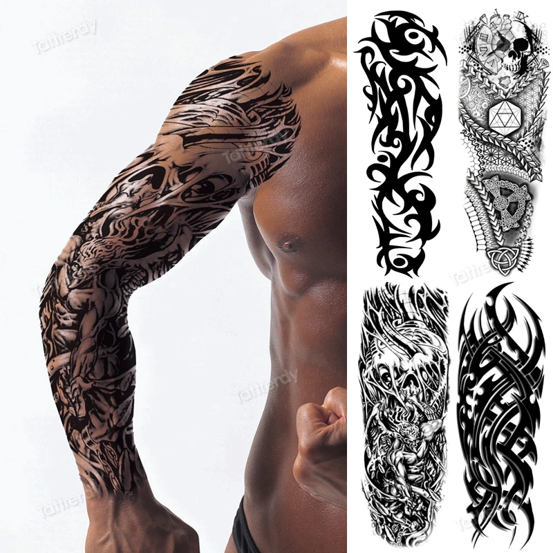 full arm men's temporary tattoo sticker black large body art skull sleeve tattoo designs for men boy sexy tatoo fake waterproof
full arm men's temporary tattoo sticker black large body art skull sleeve tattoo designs for men boy sexy tatoo fake waterproof