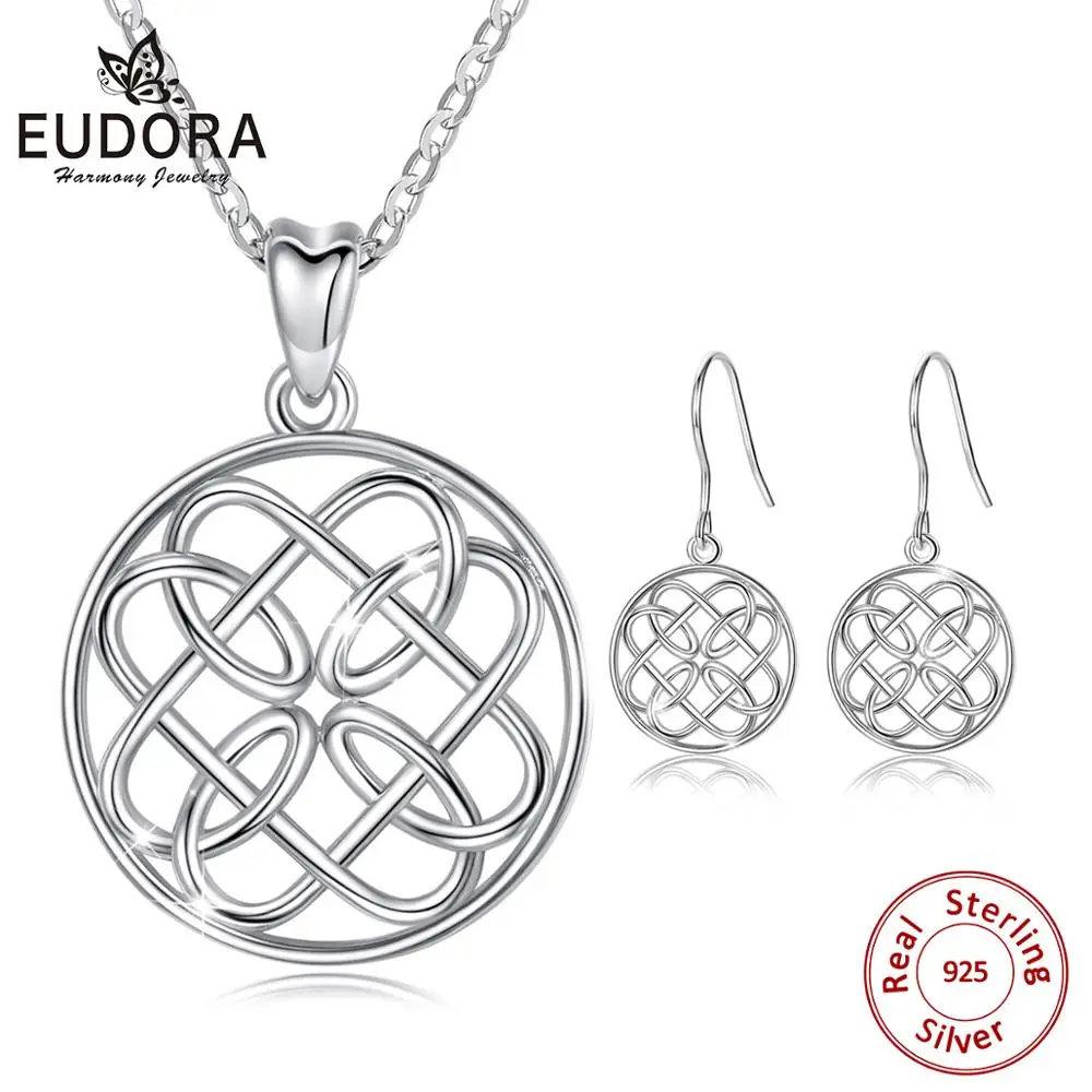 Юдора 925 пробы серебряные кельтский кулон Цепочки и ожерелья серьги для женщин