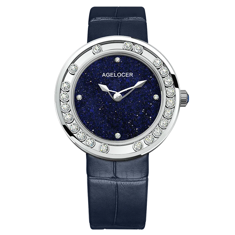 

AGELOCER 2020 New Quartz Watch Women Watches Swiss Brand Famous Dress Fashion Waterproof Diamond Blue Ladies Luxury Wrist Watch