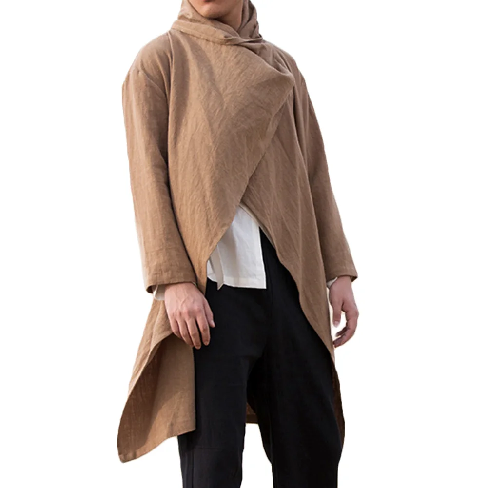 Men Spring Summer Gothic Punk Long Sleeve Cape Ruffle Shawl Midi Cardigan Coat | Мужская одежда