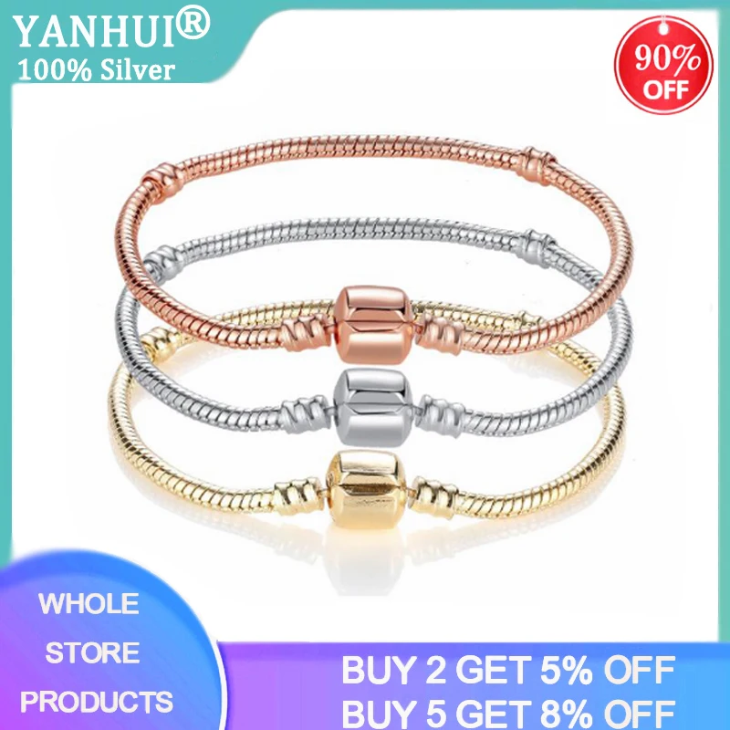 YANHUI Fine 3mm Snake Chain Bracelet Fit Original Beads Charms DIY Bracelets Gifts Sieraden for Women Girls Jewelry Accessories
YANHUI Fine 3mm Snake Chain Bracelet Fit Original Beads Charms DIY Bracelets Gifts Sieraden for Women Girls Jewelry Accessories