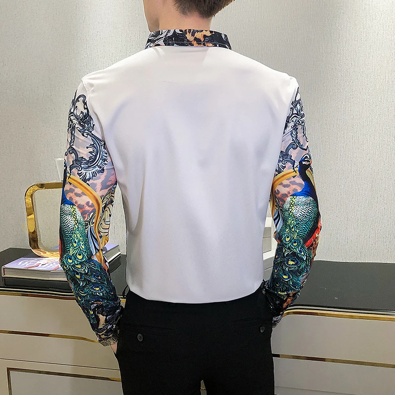 Luxury Peacock Crown Print Shirts for Men Long Sleeve Slim Fit Casual Shirt Nightclub Party Streetwear Camisas Para Hombre 2020
Luxury Peacock Crown Print Shirts for Men Long Sleeve Slim Fit Casual Shirt Nightclub Party Streetwear Camisas Para Hombre 2020