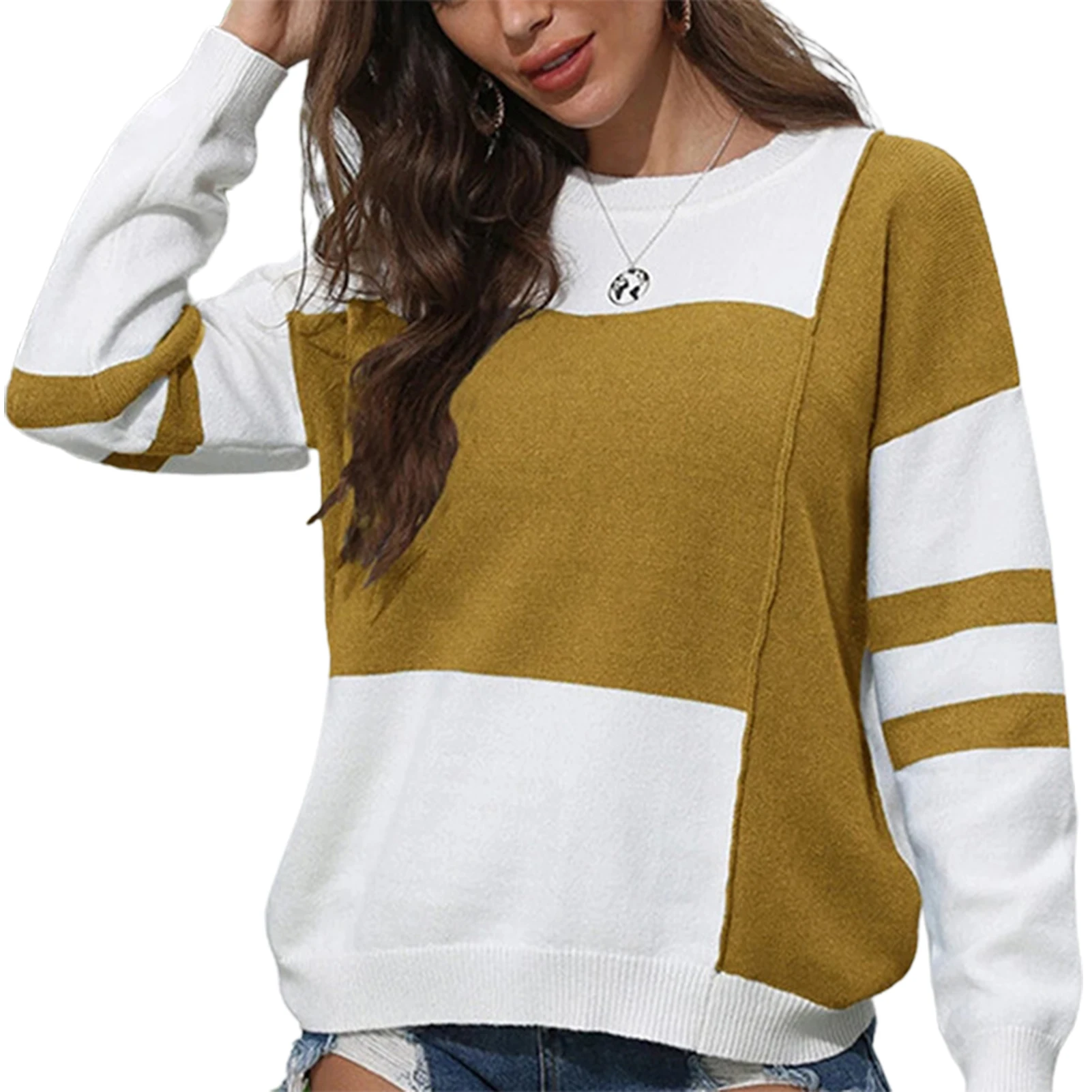 2020 fashion Winter Autumn Women Color-blocking Pullover Stitching Round Neck Long-sleeved Sweater Blouse Outdoor street wear
2020 fashion Winter Autumn Women Color-blocking Pullover Stitching Round Neck Long-sleeved Sweater Blouse Outdoor street wear