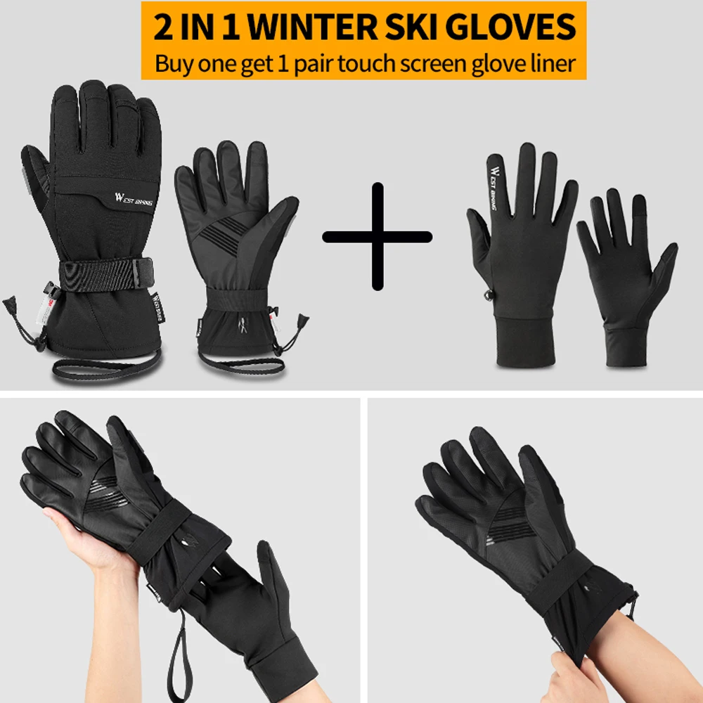 WEST BIKING 2Pairs Winter Warm Gloves Double Layer Thick Gloves Cycling Motorcycles Skiing Gloves 3M Waterproof Men Women Gloves
WEST BIKING 2Pairs Winter Warm Gloves Double Layer Thick Gloves Cycling Motorcycles Skiing Gloves 3M Waterproof Men Women Gloves