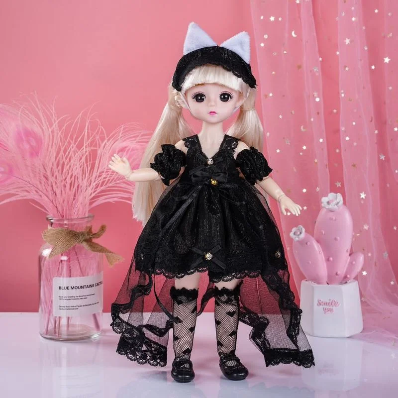 

30cm Doll 6 Points BJD Princess Series Dolls 13 Joints Movable 4D Eyes Fashion Dress Up Golden Pink Mid-length Wig Girl Toy Gift