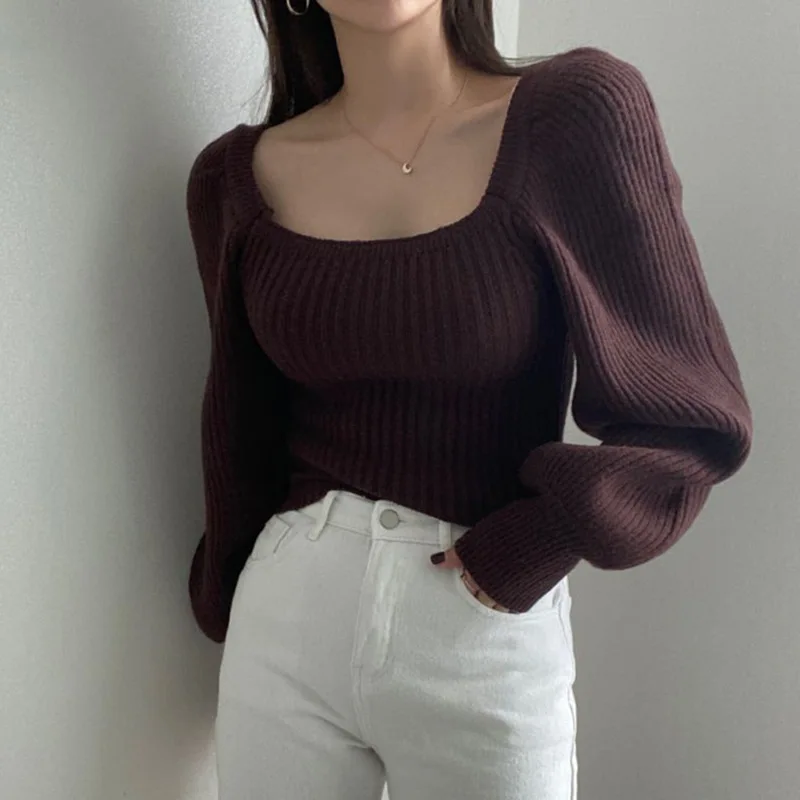 Women's Puff Long Sleeve Casual Knitted Pullover Sweaters Solid Slim Square Neck Knit Pullovers Winter 2020 Warm Sweater Women
Women's Puff Long Sleeve Casual Knitted Pullover Sweaters Solid Slim Square Neck Knit Pullovers Winter 2020 Warm Sweater Women