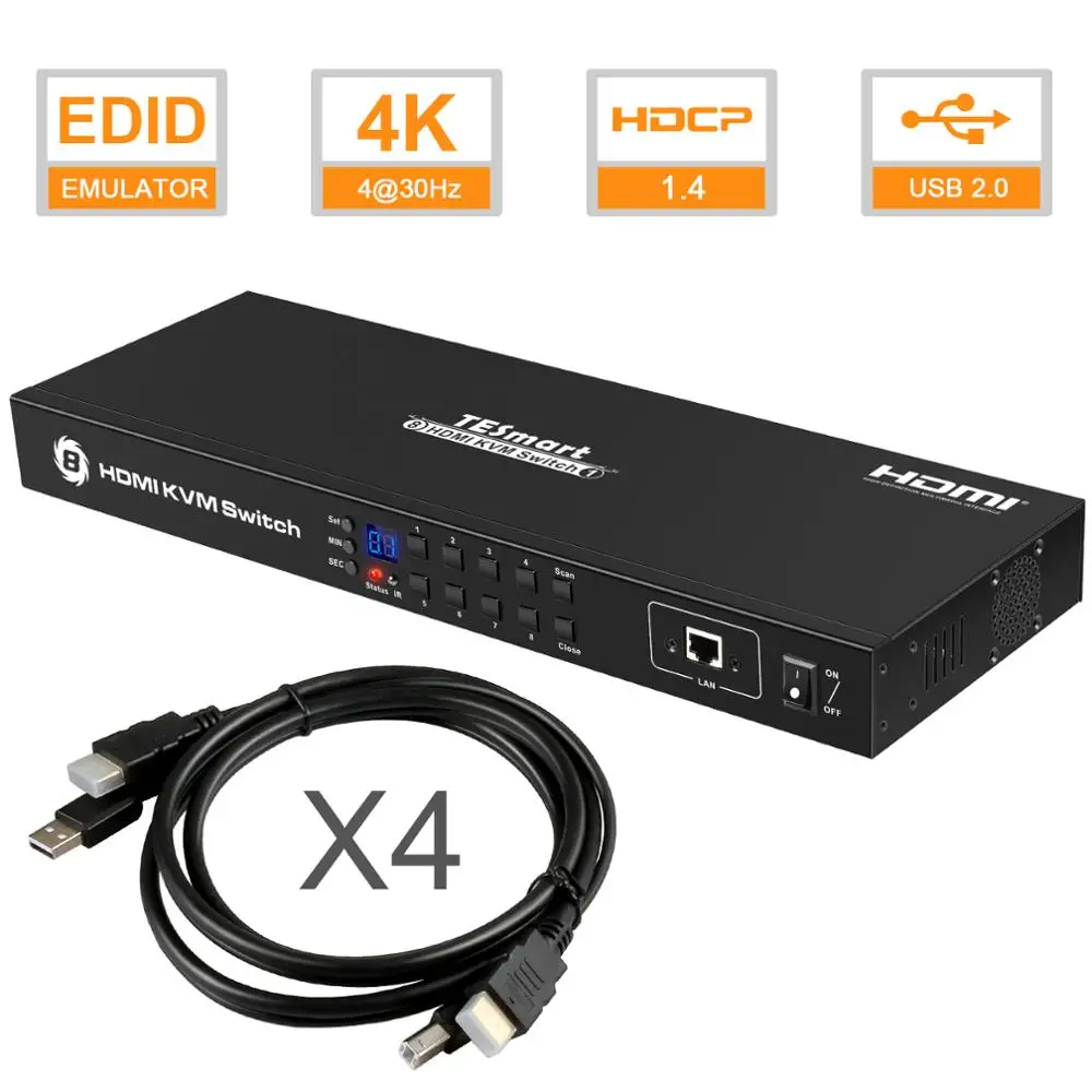 KVM переключатель 8 портов s в 1 Out 4K @ 30 Гц черный порт поддержки инфракрасного