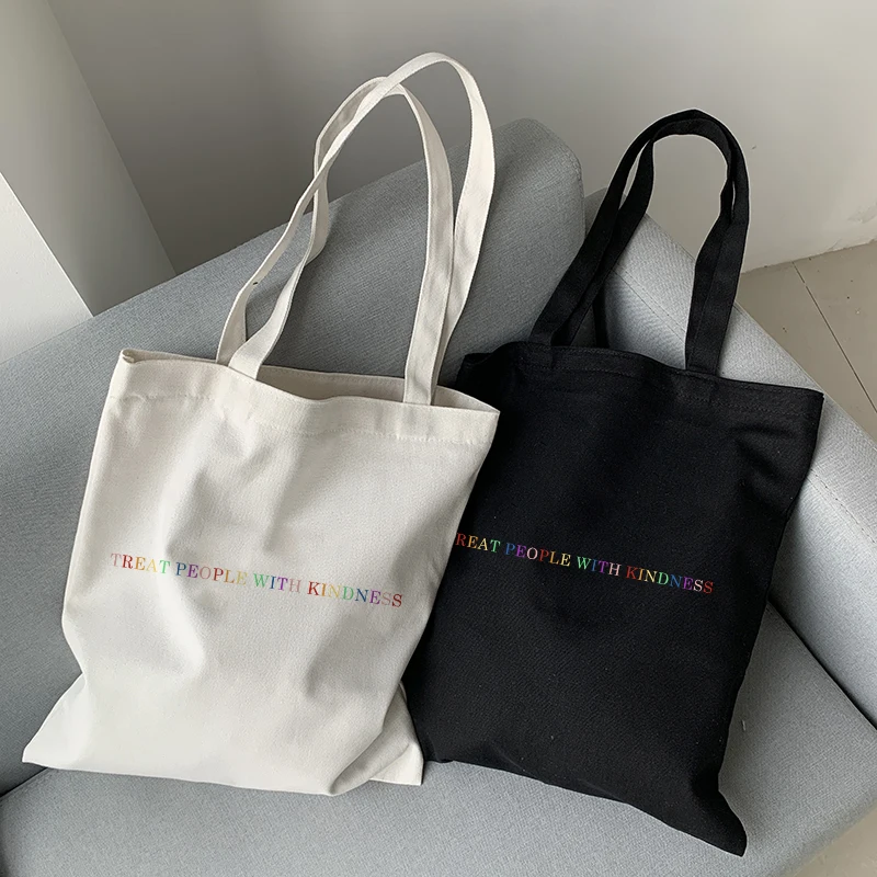 Women Bag Fashion Canvas Treat people with kindness letter Casual Big Capacity Harajuku WomenNew Fun Vintage Shoulder Bag
Women Bag Fashion Canvas Treat people with kindness letter Casual Big Capacity Harajuku WomenNew Fun Vintage Shoulder Bag