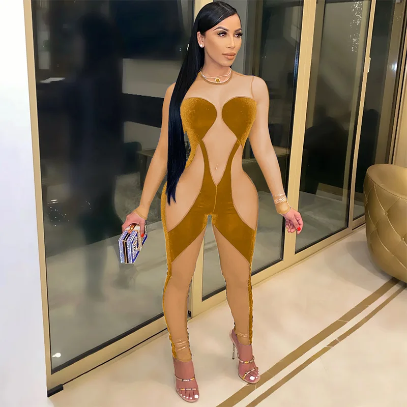 ZKYZWX Sexy Gold Velvet Mesh Stitching Mesh Sheer Long Sleeve Jumpsuit One Piece Club Outfits Streetwear Rave Festival Clothing
ZKYZWX Sexy Gold Velvet Mesh Stitching Mesh Sheer Long Sleeve Jumpsuit One Piece Club Outfits Streetwear Rave Festival Clothing
