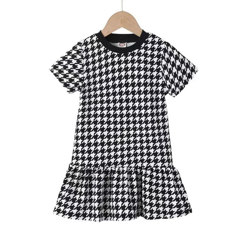 Kids Girls Short Sleeve Round Neck Houndstooth Print Tunic Summer Holiday Dress 
Kids Girls Short Sleeve Round Neck Houndstooth Print Tunic Summer Holiday Dress
