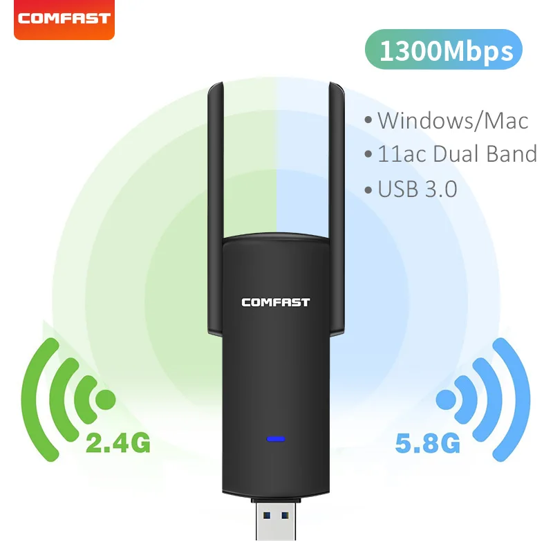 New Wifi Adapter Black USB 3.0 1300Mbps RTL8812BU Dual Band 5GHz 2.4Ghz 802.11AC Wifi Antenna Dongle Network Card For PC
New Wifi Adapter Black USB 3.0 1300Mbps RTL8812BU Dual Band 5GHz 2.4Ghz 802.11AC Wifi Antenna Dongle Network Card For PC
