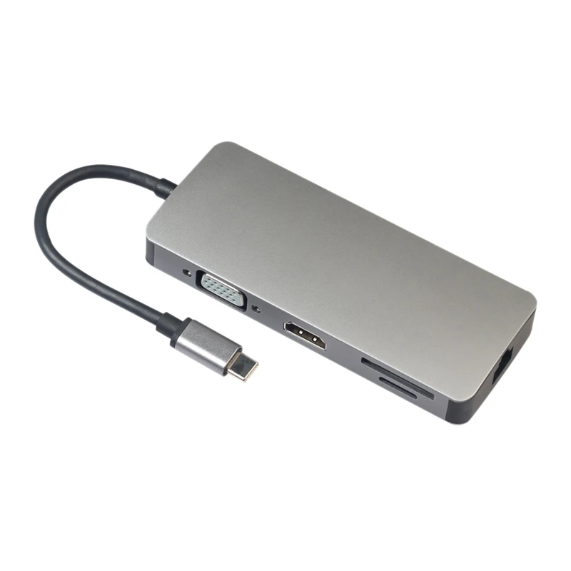 Фото 8 в 1 Тип C к Hdmi Vga видео адаптер + Ethernet Lan Rj45 Usb 3 0 Sd Tf кардридер для Macbook Air Pro Для Imac ТВ