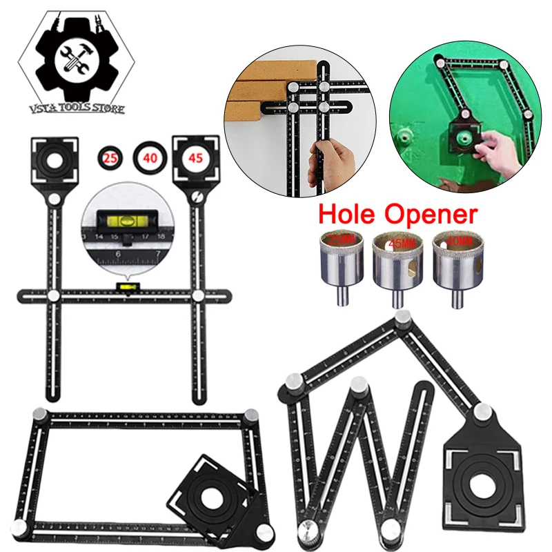 6-fold Aluminium Alloy Angle Ruler Finder Measuring Ruler Perforated Mold Template Tool Izer Locator Drill Guide Tile Hole
6-fold Aluminium Alloy Angle Ruler Finder Measuring Ruler Perforated Mold Template Tool Izer Locator Drill Guide Tile Hole
