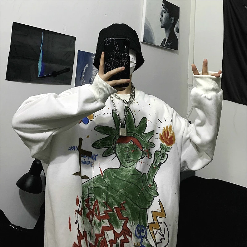 Harajuku Personality Graffiti Printing Plus Velvet Men's Hoodies Oversized Loose Sweatshirt Long Sleeve Hip Hop Pullovers
Harajuku Personality Graffiti Printing Plus Velvet Men's Hoodies Oversized Loose Sweatshirt Long Sleeve Hip Hop Pullovers