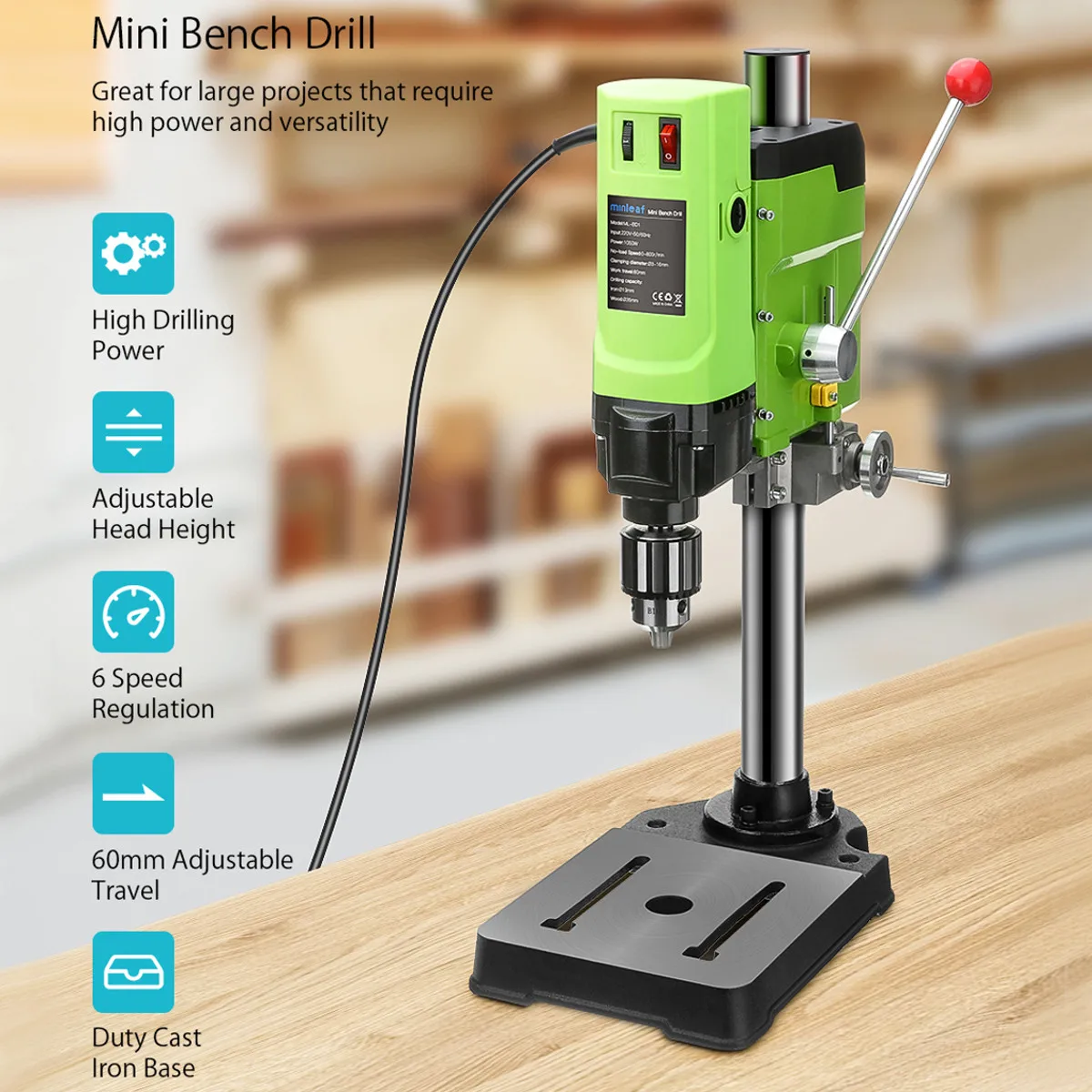 1050W ML-BD1 Mini Bench Drill Bench Drilling Machine Variable Speed Drilling Chuck 1-16mm For DIY Wood Metal Electric Tools
1050W ML-BD1 Mini Bench Drill Bench Drilling Machine Variable Speed Drilling Chuck 1-16mm For DIY Wood Metal Electric Tools