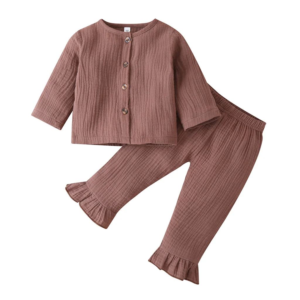 Infant Solid Color Outfits Toddler Long Sleeve Round Neck Cardigan Ruffle Trousers Cotton Linen Button Shirt Pants Outfit 0-24M
Infant Solid Color Outfits Toddler Long Sleeve Round Neck Cardigan Ruffle Trousers Cotton Linen Button Shirt Pants Outfit 0-24M