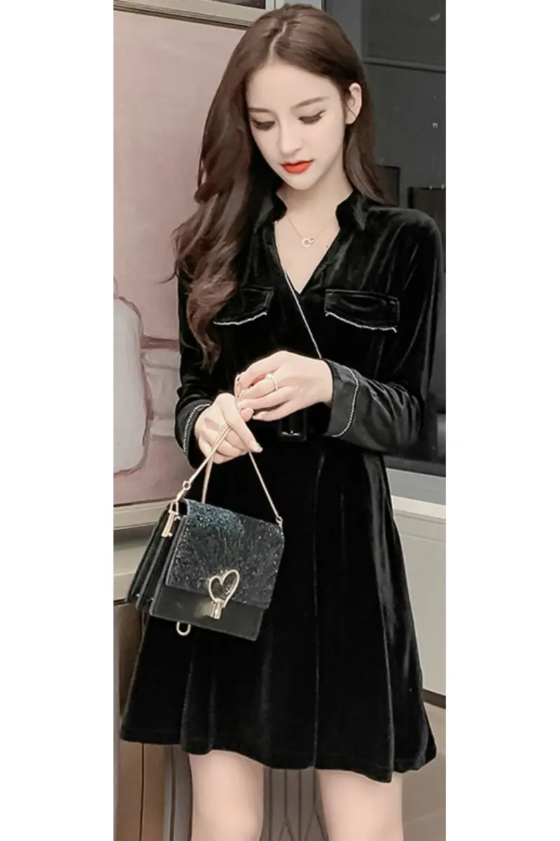 COIGARSAM French Style Women one-piece dress korean Vintage High Waist Dresses Black 6619
COIGARSAM French Style Women one-piece dress korean Vintage High Waist Dresses Black 6619