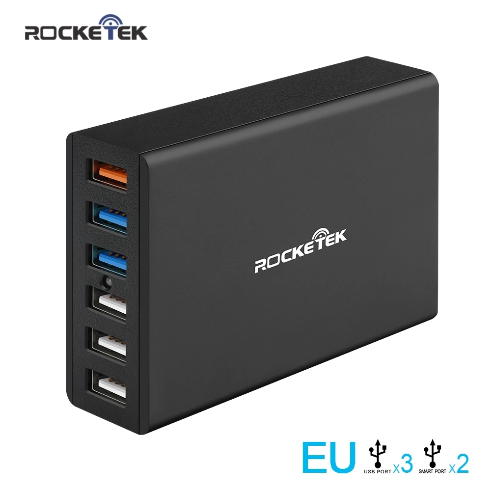 Фото Rocketek Quick Charge 3 0 зарядное устройство 6 USB Smart Fast Turbo мобильное для iPhone7 Samsung Galaxy s6 Xiaomi EU