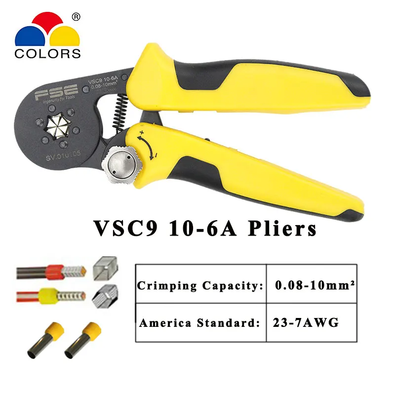 Crimping pliers tools VSC9 10-6A 0.08-10mm2 23-7AWG 360/800p terminal for tube type needle type terminal manual adjustable tools 
Crimping pliers tools VSC9 10-6A 0.08-10mm2 23-7AWG 360/800p terminal for tube type needle type terminal manual adjustable tools