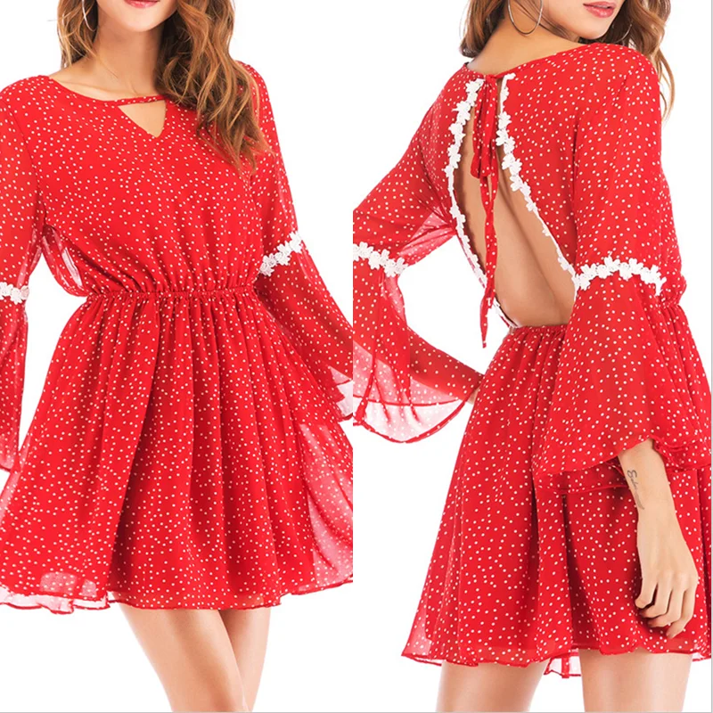 Bohemian Party Dress Dot Print Fashion Backless Lace Sexy Elegant Flared Sleeve Fashion Retro Mini Dress
Bohemian Party Dress Dot Print Fashion Backless Lace Sexy Elegant Flared Sleeve Fashion Retro Mini Dress