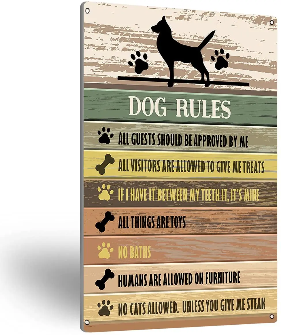 

NISTOMISU Dog Rules Metal Tin Sign Wall Art Farmhouse Signs Gifts for Dog Lovers Home Country Wall Decor(8" x 12")