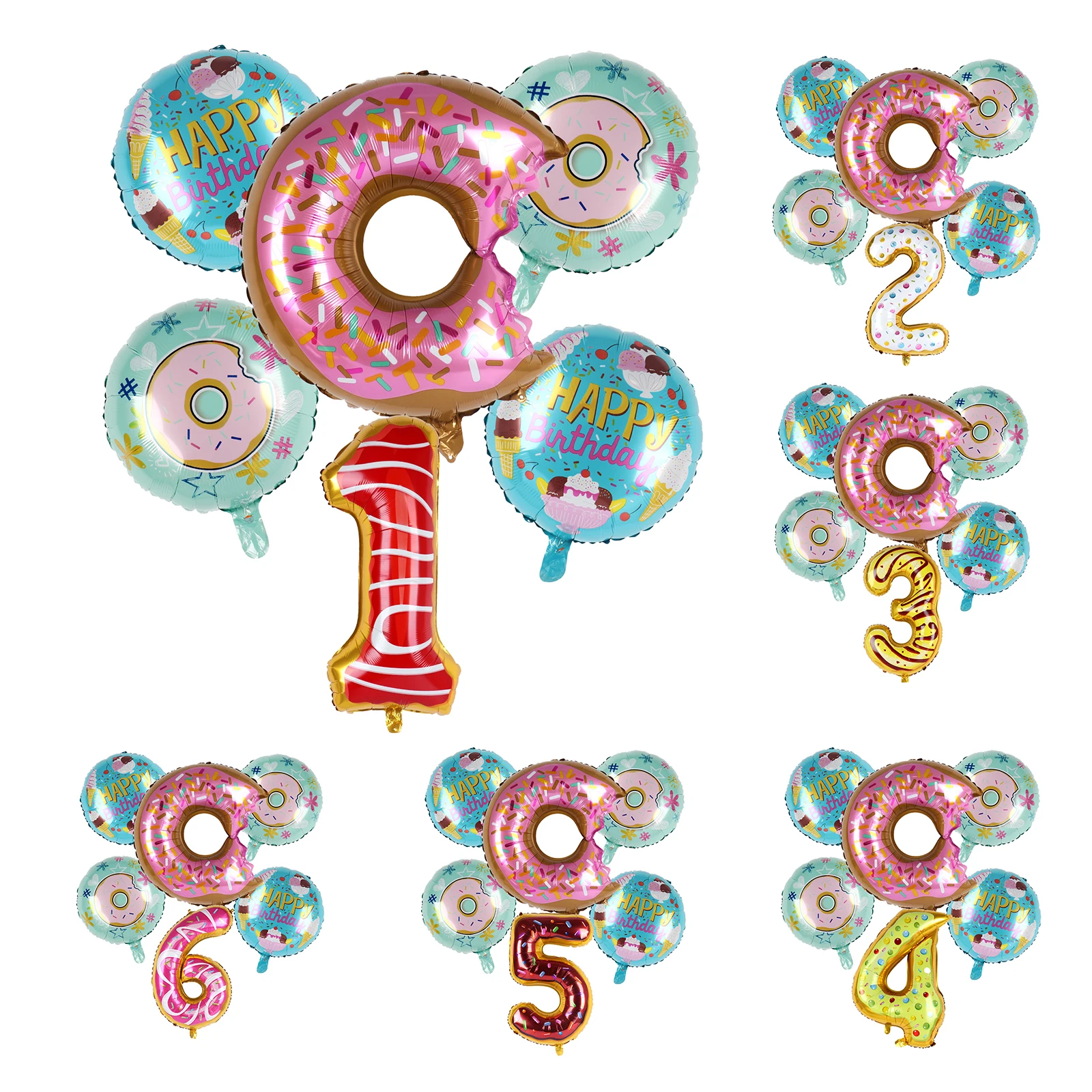 

32inch Donut Number Foil Balloons Candy Bar Donuts Balloon Happy 1st Birthday Party Decorations Kids Baby Shower Helium Globos