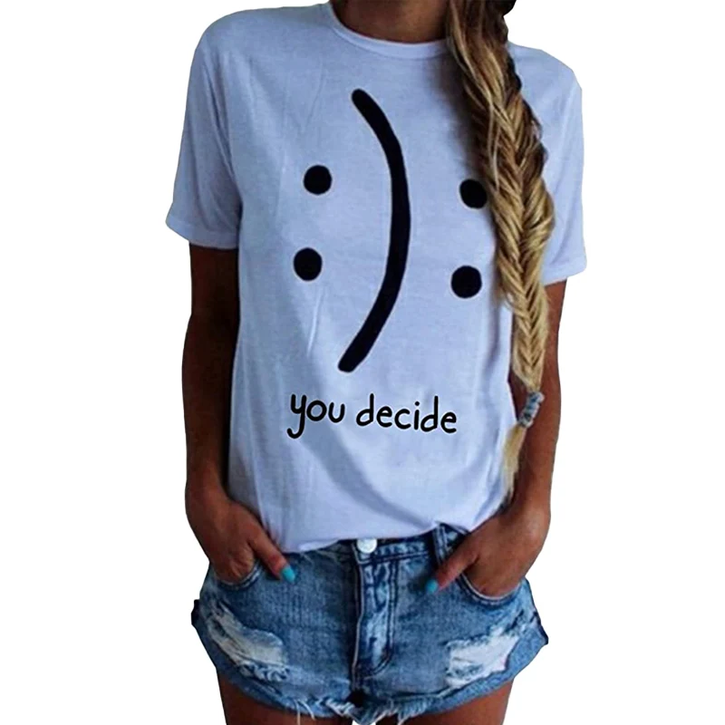 2022 Summer T-shirt Simple Tshirt Women's T-shirt O-neck Short Sleeve Tshirt Lady Smiley Funny Printed Tee Shirt Female
2022 Summer T-shirt Simple Tshirt Women's T-shirt O-neck Short Sleeve Tshirt Lady Smiley Funny Printed Tee Shirt Female