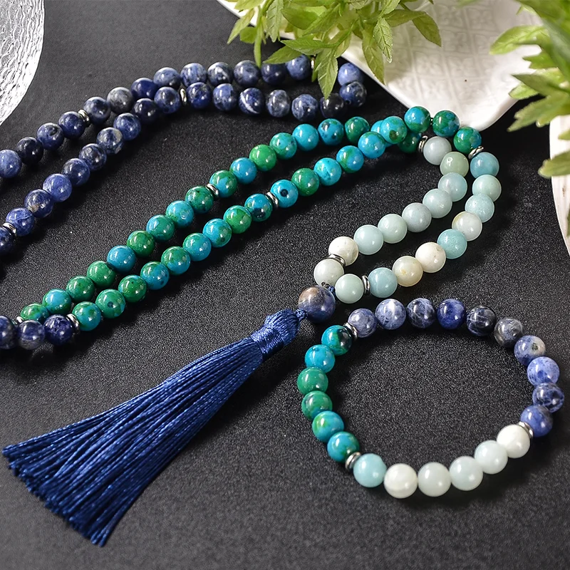 8mm Natural Blue Sodalite Phoenix Lapis Lazuli Amazonite Beaded Necklace Meditation Yoga Blessing Jewelry Set 108 Mala Rosary
8mm Natural Blue Sodalite Phoenix Lapis Lazuli Amazonite Beaded Necklace Meditation Yoga Blessing Jewelry Set 108 Mala Rosary