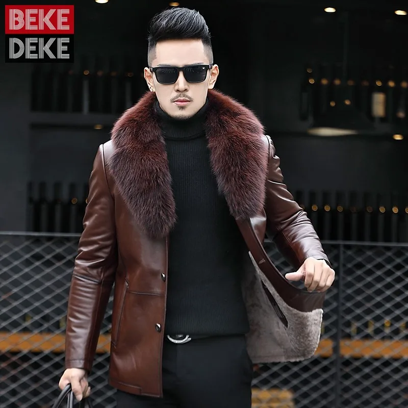 Business Men Winter Fox Fur Collar Sheepskin Genuine Leather Jacket Warm Real Fur Wool Lining Overcoat Slim Fit Shearling Jacket
Business Men Winter Fox Fur Collar Sheepskin Genuine Leather Jacket Warm Real Fur Wool Lining Overcoat Slim Fit Shearling Jacket