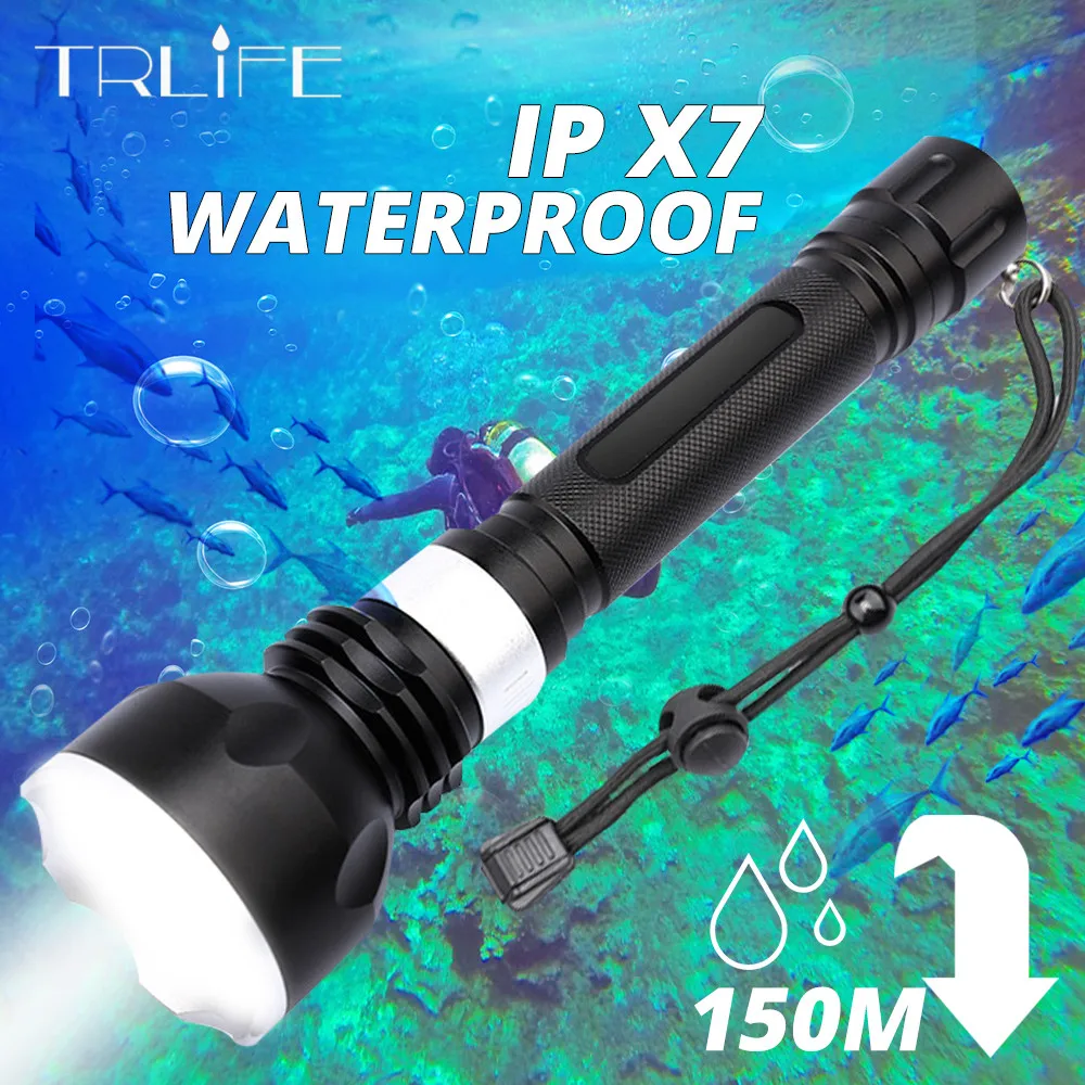 

Professional Diving Flashlight XML-T6 L2 Yellow White Portable Scuba Dive torch 150M Underwater IPX7 Waterproof using 18650