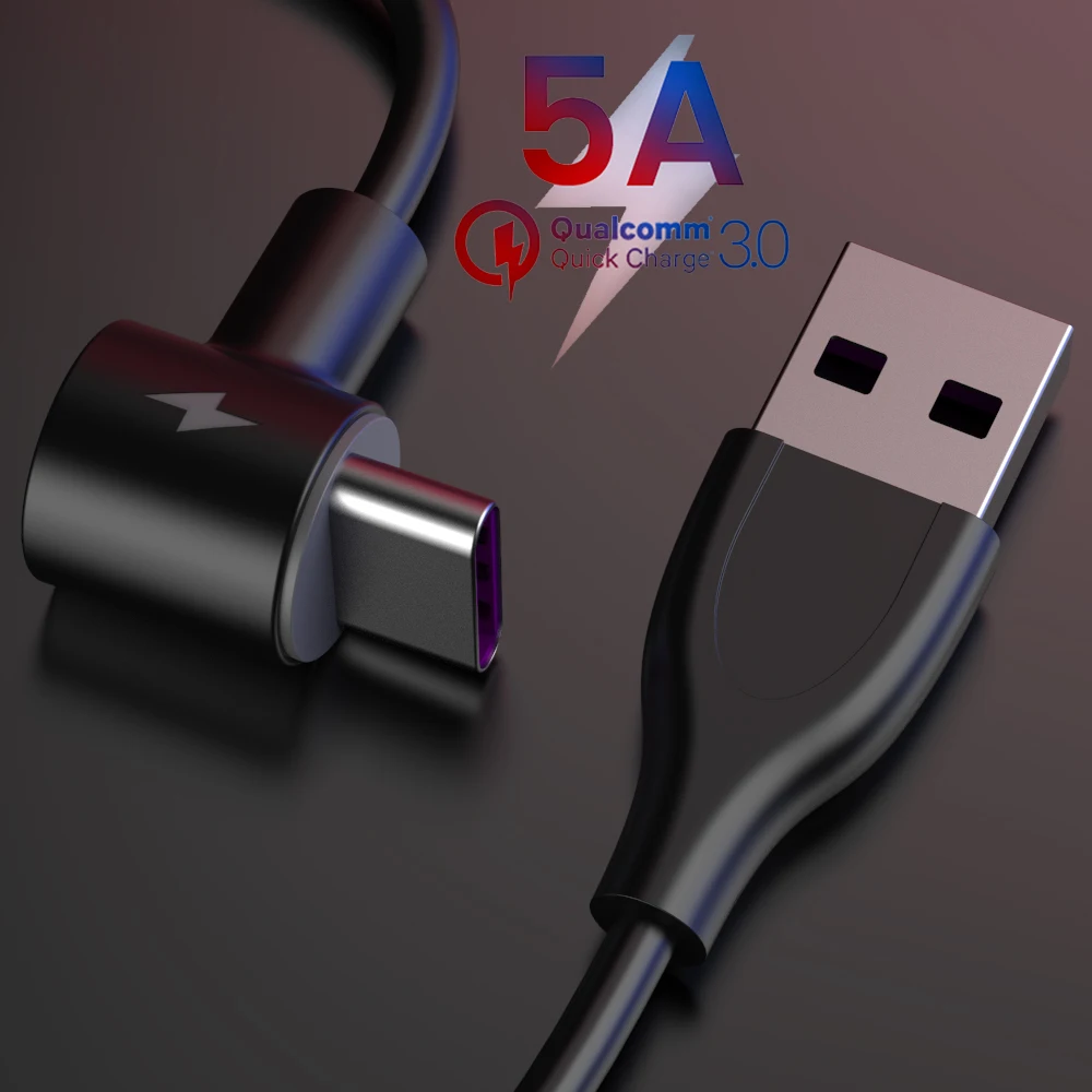 Кабель USB Type C для быстрой зарядки кабель передачи данных с разъемом 3 1 и углом 90