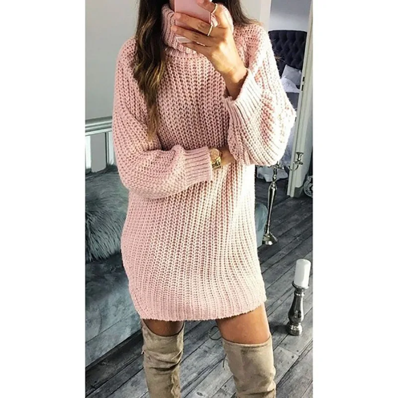 Sweater Dress Women Turtleneck Long Sleeve Autumn Winter Loose Tunic Knitted Casual Pink Gray Clothes Solid Dresses Ropa Mujer
Sweater Dress Women Turtleneck Long Sleeve Autumn Winter Loose Tunic Knitted Casual Pink Gray Clothes Solid Dresses Ropa Mujer